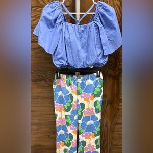 Zara Blue Top with Floral Pants